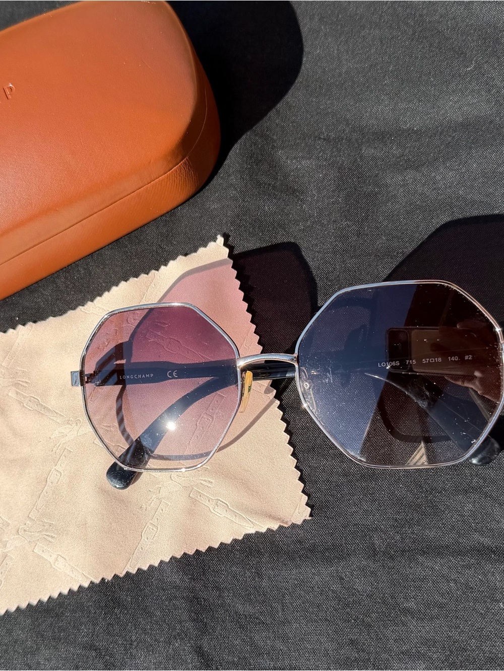 Longchamp Silver Frame Sunglasses with Pink Gradient Lenses